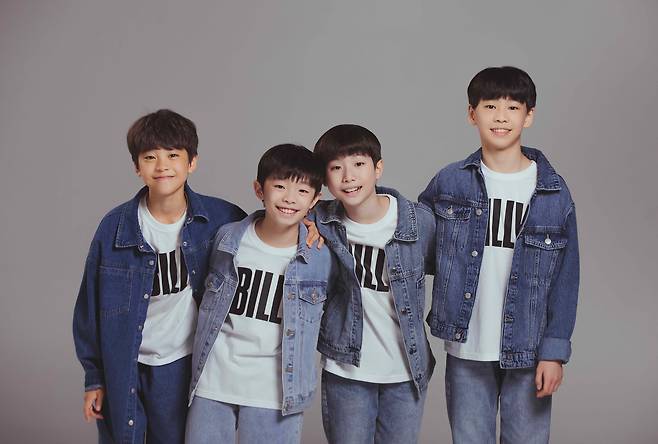 2026 뮤지컬 '빌리 엘리어트' 제4대 '빌리'들. 왼쪽부터 박지후(12), 조윤우(10), 김우진(11), 김승주(13). /신시컴퍼니