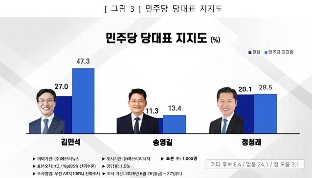 에브리리서치 민주당 차기 당대표 지지도 조사. 중앙선거여론조사심의위