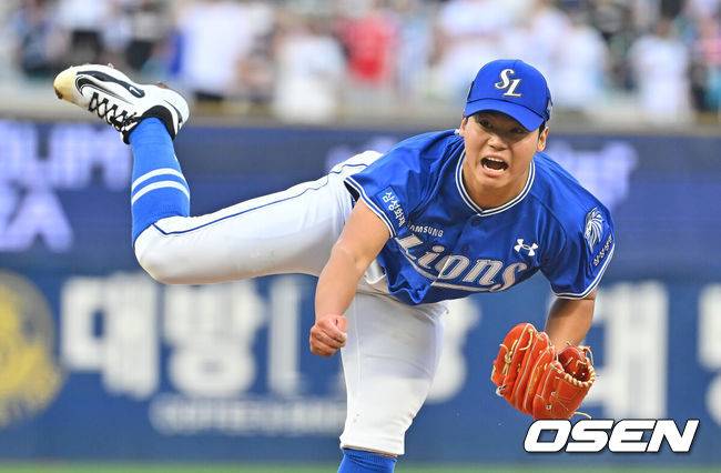 [OSEN=창원, 이석우 기자] 2일 창원NC파크에서 2026 신한 SOL KBO 리그 NC 다이노스와 삼성 라이온즈의 경기가 열렸다. 홈팀 NC는 김태경이, 방문팀 삼성은 김백산이 선발 출전했다. 삼성 라이온즈 선발투수 김백산이 역투하고 있다. 2026.07.02 / foto0307@osen.co.kr