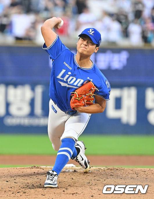 [OSEN=창원, 이석우 기자] 2일 창원NC파크에서 2026 신한 SOL KBO 리그 NC 다이노스와 삼성 라이온즈의 경기가 열렸다. 홈팀 NC는 김태경이, 방문팀 삼성은 김백산이 선발 출전했다. 삼성 라이온즈 선발투수 김백산이 역투하고 있다. 2026.07.02 / foto0307@osen.co.kr