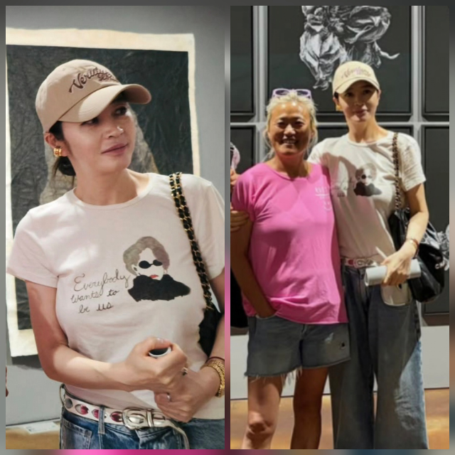 배우 김혜수가 꾸준한 자기관리로 완성한 한층 슬림해진 근황을 전시장에서 자연스럽게 드러냈다.사진=조선희 SNS