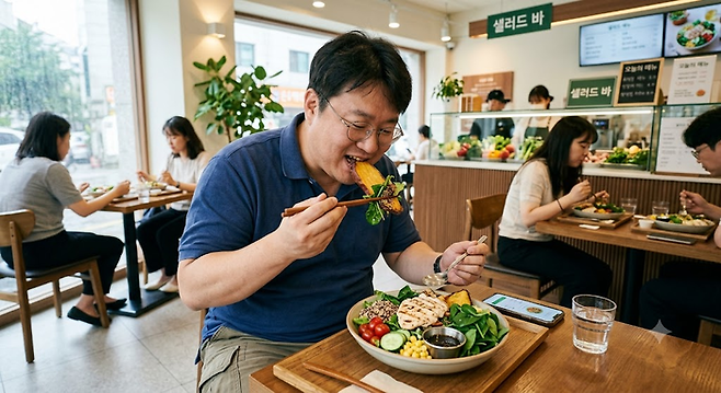 장시간 공복 후 식사를 키워드로 생성AI가 만든 이미지. [제미나이]