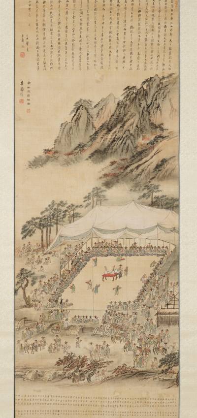 만월대에서 열린 원로들의 모임(耆老世聯契圖), 김홍도, 1804년경, 비단에 먹과 엷은 색, 개인 소장.