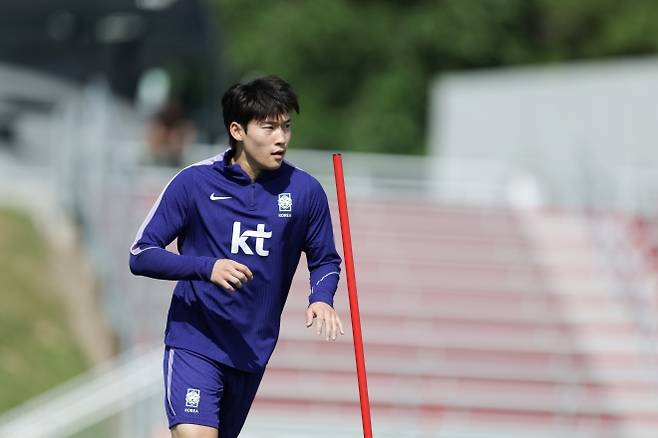 지난달 21일(한국시간) 미국 유타주 솔트레이크시티에서 훈련 중인 배준호. 대한축구협회 제공