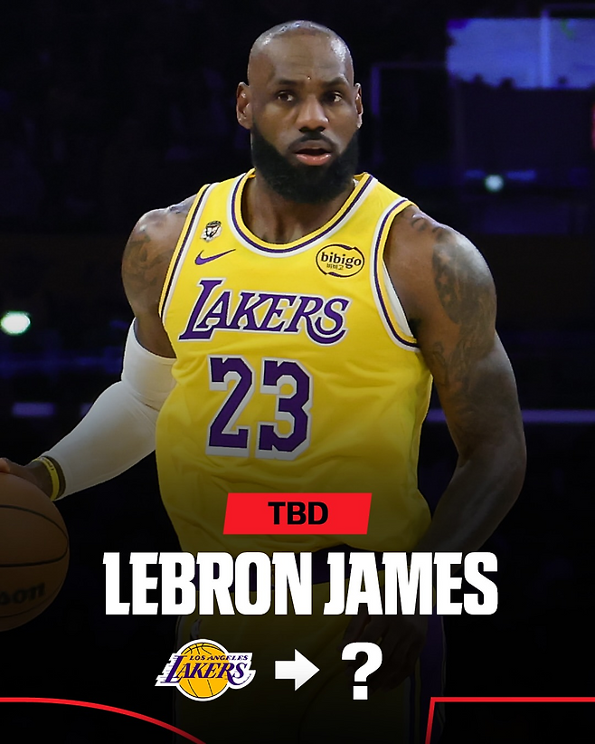 2025~26시즌 뒤 레이커스를 떠나 FA가 된 르브론. 사진=ESPN SNS