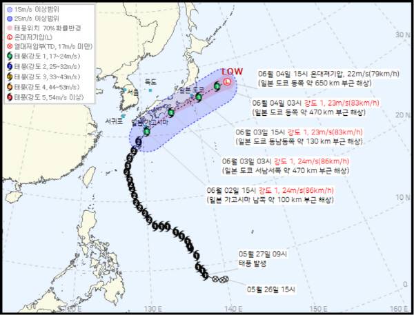 6호 태풍 장미. 기상청 제공