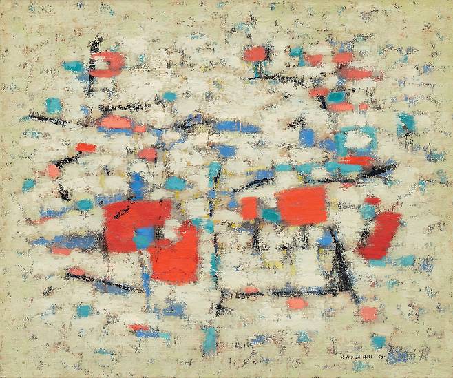 이성자 Rhee SeundJa(1918 - 2009) 지평선이 향기를 뿜으면 oil on canvas 53×65.1cm (15) | 1959 (3800만~1억6000만 원) (케이옥션 제공)