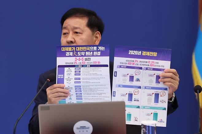 구윤철 경제부총리 겸 재정경제부 장관이 14일 청와대에서 이재명 대통령 주재로 열린 국무회의에서 2026년 하반기 경제성장전략 관련 발언을 하고 있다.(연합뉴스)