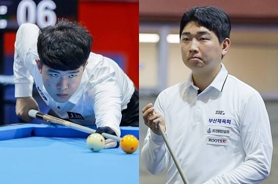 김도현(왼쪽)과 김민석이 14일 포르투3쿠션월드컵 3차예선(PQ)을 조1위로 통과, 최종예선에 진출했다. 최종예선에는 허정한 강자인 등 한국선수 7명이 출전한다. (사진=SOOP)