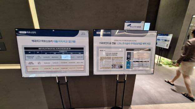 ▲하우스토리 견본주택 내에 대출 관련 안내문이 붙어있다. 사진=길나현 인턴기자
