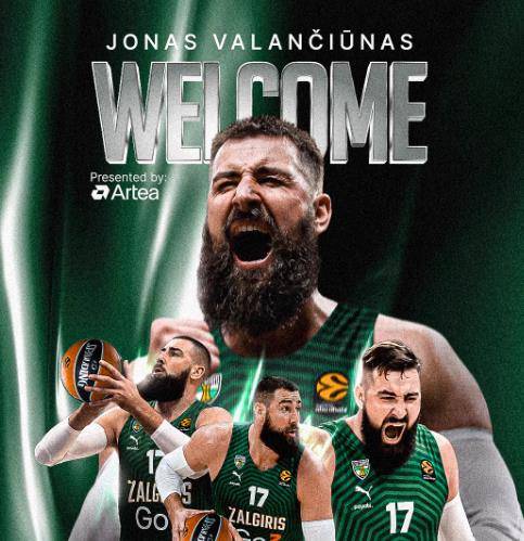 발렌슈나스 영입 소식을 전한 잘기리스 카우나스 구단. @bczalgiris