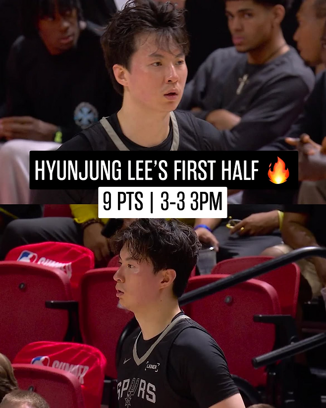 샌안토니오 이현중이 19일 서머리그 피닉스와의 경기서 전반에만 3점슛 3개를 꽂는 등 최종 9점 활약을 보태 팀 승리에 기여했다. 사진=샌안토니오 SNS