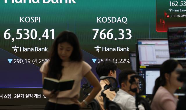 새파랗게 질린 증시 : 코스피와 코스닥이 하락 출발한 20일 오전 서울 중구 하나은행 딜링룸에서 직원들이 분주하게 거래를 진행하고 있다. 이날 급락세에 코스피와 코스닥에서 동반 매도 사이드카가 발동됐다. 김동훈 기자