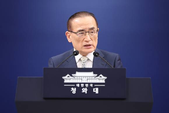위성락 국가안보실장이 22일 청와대 춘추관 기자회견장에서 미국 및 남미 순방 관련 사전 브리핑을 하고 있다. 2026.7.22 [청와대통신사진기자단] [사진=연합뉴스]