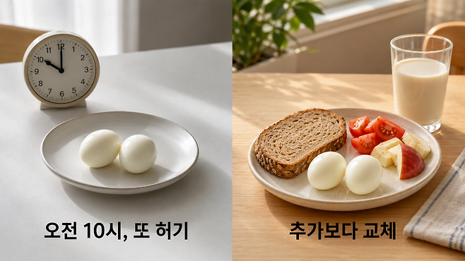 삶은 달걀 두 개만 먹으면 오전 중 허기가 찾아올 수 있다. 통밀빵과 채소·과일 등을 곁들이되, 체중 감량 중이라면 기존 식단에 무조건 더하기보다 빵이나 시리얼 일부를 달걀로 바꾸는 게 좋다. ChatGPT 생성 이미지