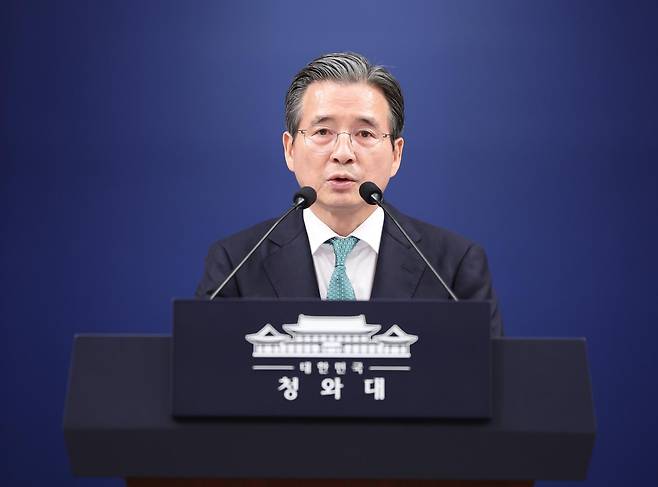 김용범 정책실장이 22일 청와대 춘추관에서 대통령 순방 일정 관련 브리핑을 하고 있다. 2026.7.22 뉴스1
