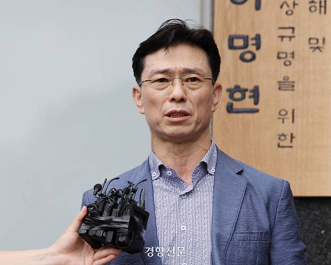 임성근 전 해병대 1사단장이 지난해 7월 서울 서초구 순직해병 해병 특검 조사실에 출석하기 전에 취재진에게 입장을 밝히고 있다. 정효진 기자