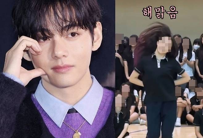 뷔가 ‘스쿨오브댄스’에 출연한 여학생의 실력에 감탄했다. 사진ㅣ스타투데이DB, 스쿨오브댄스 SNS 캡처
