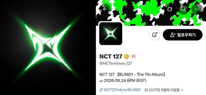 NCT 127은 ‘블링이’로 컴백하며 초심을 다잡겠다는 포부를 보여주고 있다/사진제공=(왼)SM엔터테인먼트, (오)NCT 127 공식 엑스(X, 구 트위터) 캡처