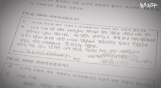 ▲검찰 피의자 신문조서