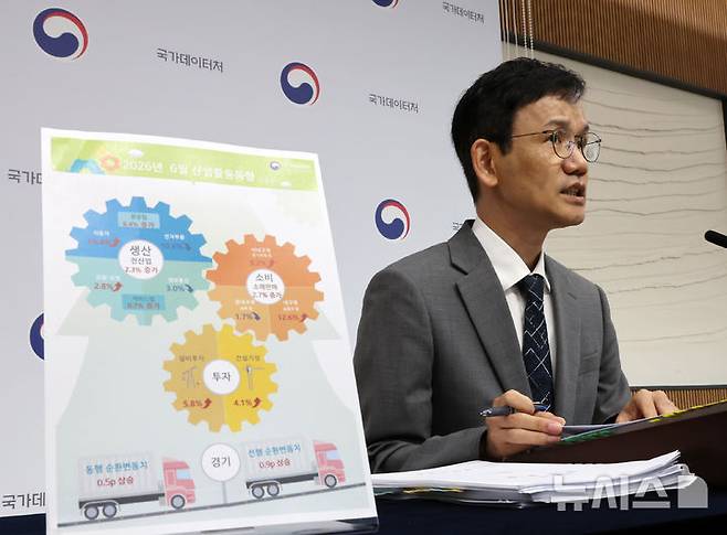[세종=뉴시스] 배훈식 기자 = 이두원 국가데이터처 경제동향통계심의관이 31일 오전 세종시 정부세종청사에서 2026년 6월 산업활동동향 브리핑을 하고 있다. 2026.07.31. dahora83@newsis.com