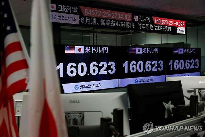 지난 7월 31일 일본 도쿄의 외환거래업체 가이타메닷컴 거래소에 표시된 엔/달러 환율 [로이터=연합뉴스. 재판매 및 DB 금지]