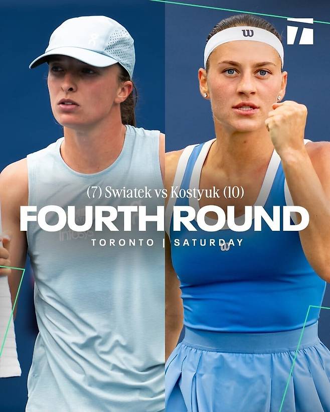 시즌 두번째로 16강전에서 격돌하게 된 이가 시비옹테크(왼쪽)와 마르타 코스튜크. Tennis Channel