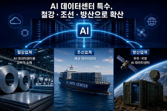 인공지능(AI) 데이터센터 특수가 반도체·클라우드 업계를 넘어 철강·조선·방산업계로도 번지고 있다. [사진=챗지피티를 사용한 AI 이미지]