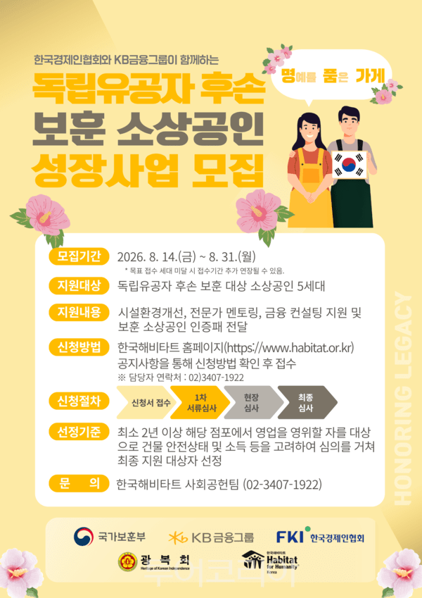 2026 독립유공자 후손 보훈 소상공인 성장사업 모집공고 포스터
