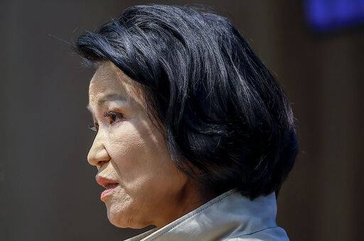 이진숙 국민의힘 의원이 6일 서울 여의도 국회 소통관에서 표현의자유수호청년연대 정보통신망법 반대 기자회견을 하고 있다. 뉴시스