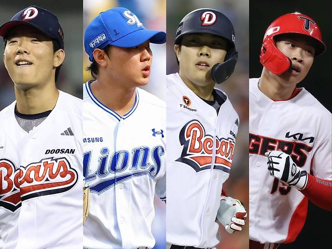 두산 최민석, 삼성 배찬승, 두산 박준순, KIA 박재현(왼쪽부터)은 한국 야구의 황금세대를 이끌어갈 2006년생으로 많은 기대를 받는다. 사진제공｜두산 베어스·삼성 라이온즈·KIA 타이거즈