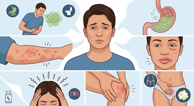 항생제 부작용을 키워드로 생성 AI가 만든 이미지. 오래 복용하면 유익한 장내 미생물까지 싹 사멸해서 설사나 위장 장애가 오기 쉽다. [제미나이]