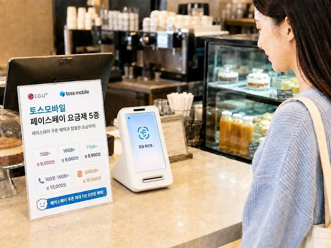 토스의 페이스페이를 고객이 이용하는 장면을 AI로 생성한 예시. LG유플러스
