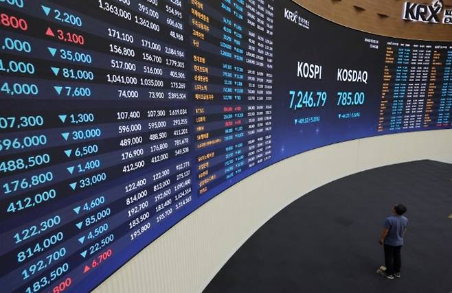 코스피는 지난 7월 한 달간 22.19% 급락하며 개인투자자들의 손실이 크게 불어났다. 연합뉴스