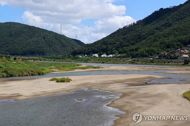 바닥 보이는 경주 형산강 [촬영 손대성]