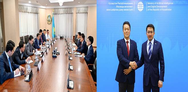 컨텍 그룹 이성희 대표가 지난 18일 자슬란 마디예프 카자흐스탄 부총리를 만나 우주산업 협력을 논의했다.&nbsp; (사진=컨텍 제공)