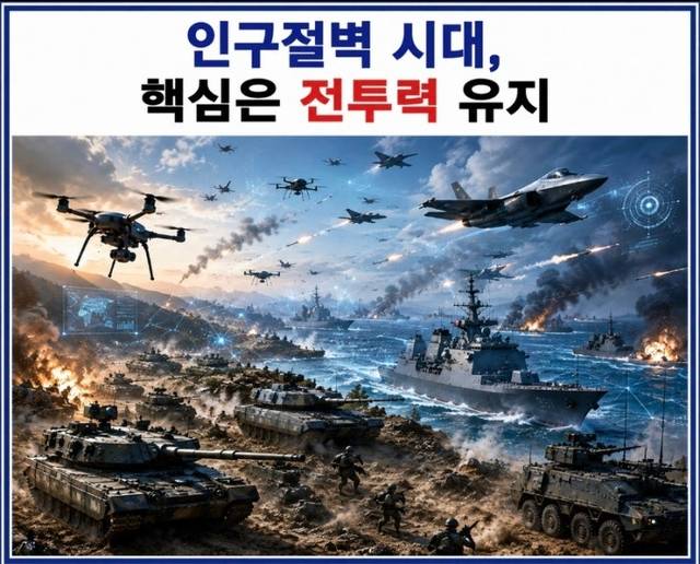 인구절벽 시대를 극복할 핵심은 전문성 갖춘 우수한 장교를 육성하는 등 전투력 유지임을 설명하는 CG. 조병설 예비역 대령 제공