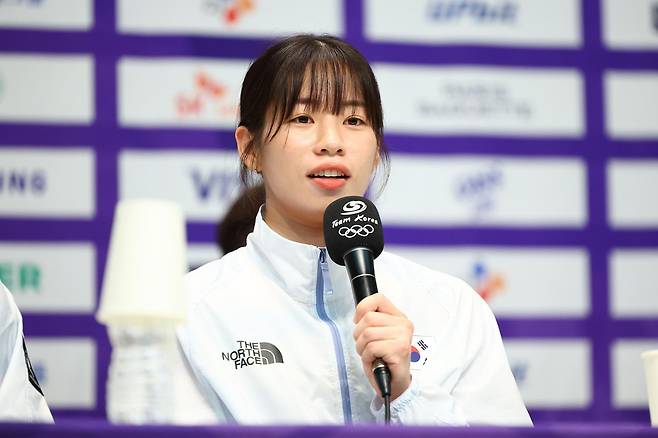 여자 복싱 임애지가 20일 오후 충북 진천 국가대표 선수촌에서 열린 2026 아이치·나고야 아시안게임 D-30 미디어 데이에서 발언하고 있다. 2026.08.20. 뉴시스