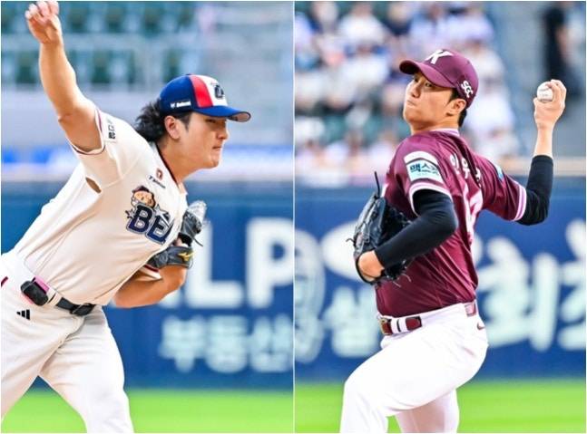29일 나란히 선발 등판한 곽빈(왼쪽)과 안우진. /사진=OSEN