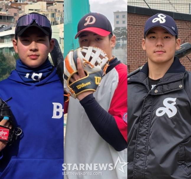 왼쪽부터 부산고 하현승, 덕수고 엄준상, 서울고 김지우. 올해 9월 열릴 2027 KBO 신인드래프트 빅3라 불린 세 사람은 실제로 각각 150만 달러 이상의 거액 오퍼를 메이저리그로부터 받았다. 이 중 엄준상은 애리조나 입단을 확정했다. /사진=김동윤 기자