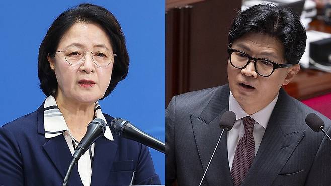 추미애 경기도지사와 한동훈 무소속 의원. [연합]