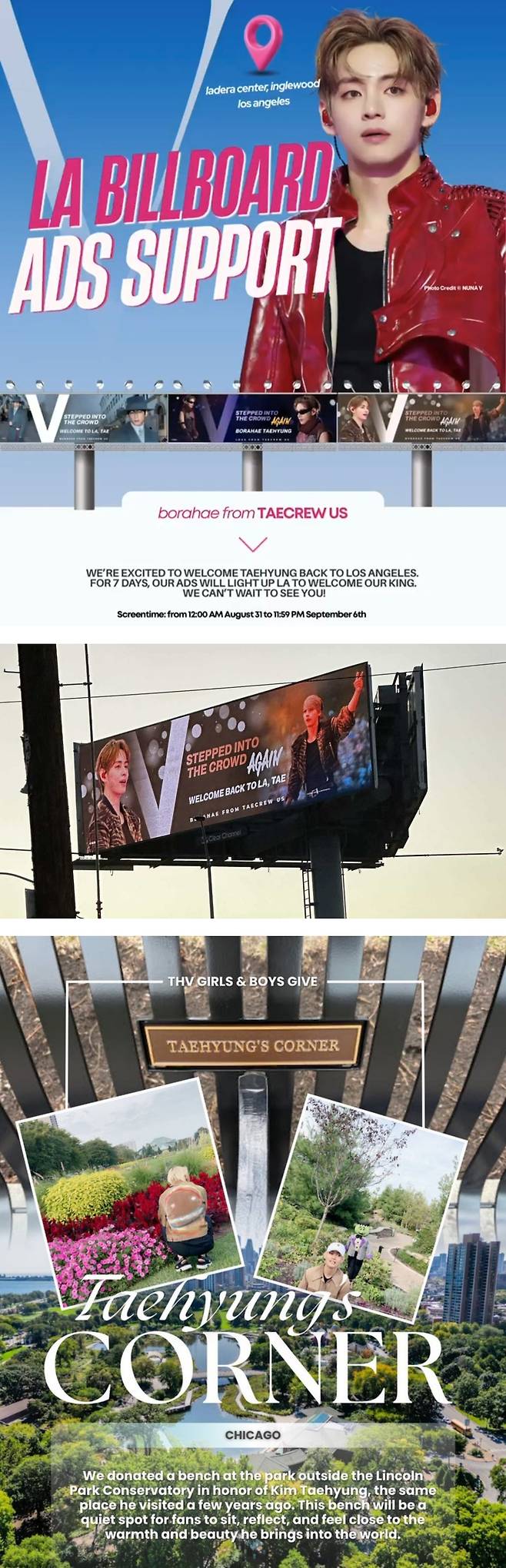 Fãs americanos de V, do BTS, apoiam com entusiasmo o show em Los Angeles... Grande apoio publicitário