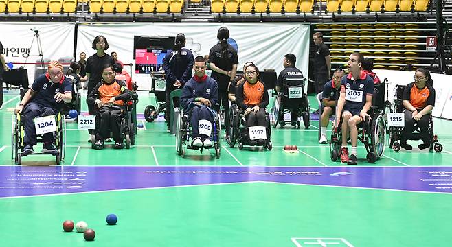 2026 서울 세계보치아선수권 BC1/2 최아영 서민규 정성준이 영국에 아쉽게 패하고 말았다. 사진 | 2026 서울 세계보치아선수권대회 조직위원회