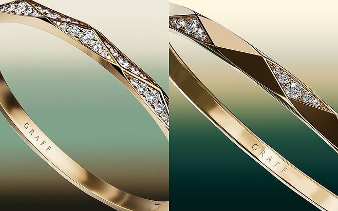 A pulseira exclusiva de Laurence Graff é composta por diversos modelos, desde versões com diamantes cravejados em metade da pulseira até designs com diamantes parcialmente cravejados em intervalos regulares. Foto: Graff