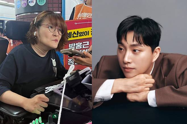 전국장애인차별철폐연대(이하 '전장연')가 유튜버 박위의 KTX 하차 사고 영상 공개 논란과 관련한 입장을 밝혔다. /사진=전장연 페이스북, 박위 인스타그램