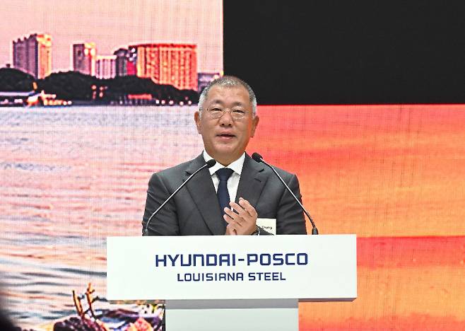 현대차그룹 정의선 회장이 기공식 환영사를 하고 있다. 현대제철 제공