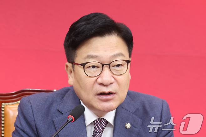 정점식 국민의힘 원내대표가 7일 서울 여의도 국회에서 열린 최고위원회의에서 발언하고 있다. 2026.9.7 ⓒ 뉴스1 신웅수 기자