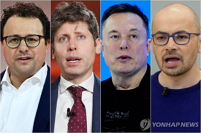 다리오 아모데이 앤트로픽 CEO(왼쪽부터), 샘 올트먼 오픈AI CEO, 일론 머스크 스페이스X CEO, 데미스 허사비스 구글 딥마인드 CEO  [AFP·AP=연합뉴스 자료사진.재판매 및 DB 금지]