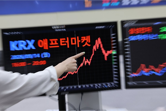 지난 14일 서울 여의도 한국거래소에 애프터마켓이 개장되어 있다. 한국거래소(KRX)는 이날부터 오후 4시부터 8시까지 코스피·코스닥 시장을 대상으로 애프터마켓을 운영한다.