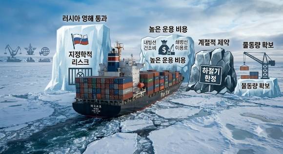 국내 컨테이너선 중 최초로 시범 운항에 나선 팬스타 '아크로호'가 북극항로 개척에 성공했다. [사진=챗GPT]